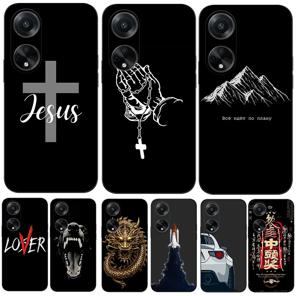 Case For OPPO A98 5G Case Back Phone Cover Protective Soft Silicone Black Tpu simple pattern jesus cross