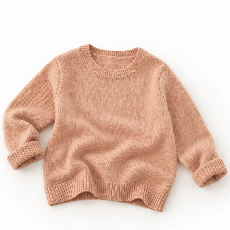Sweater Autumn and Winter Children Round Neck Knitted Sweater Solid Color Loose Rolled Cuffs Long Sleeved Boys and Girls