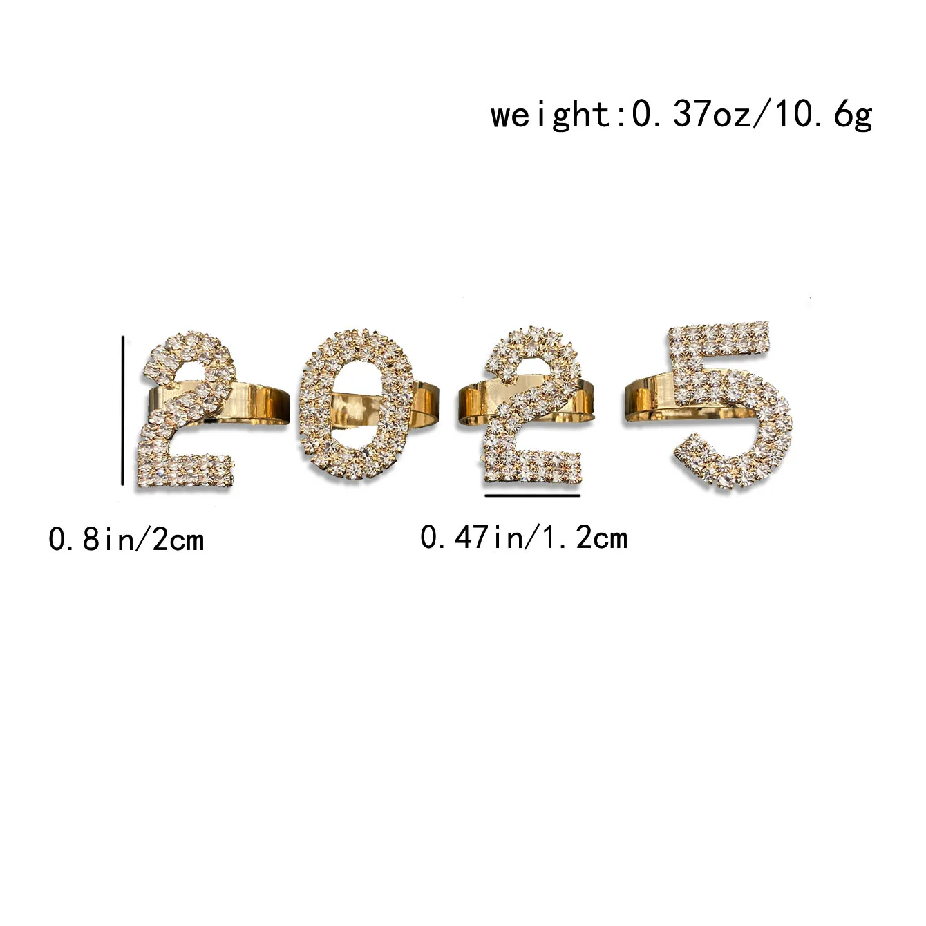 1 Set Of 2025 Digital Combination Ring Set New Year Accessories Women\'s Copper Material Inlaid With Rhinestone Fashion Ring