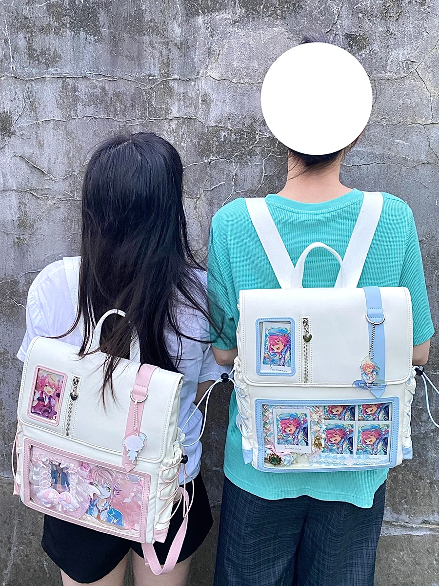 Original Large Capacity Double Shoulder Pain Relief Bag for Women College Style Student Bookbag Soft PU Leather Casual Backpack