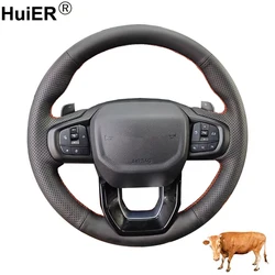 Cow True Leather Hand Sewing Car Steering Wheel Cover For Ford Ranger Double Cab T6.2 2022 - 2024 Braid on Steering-wheel Wrap