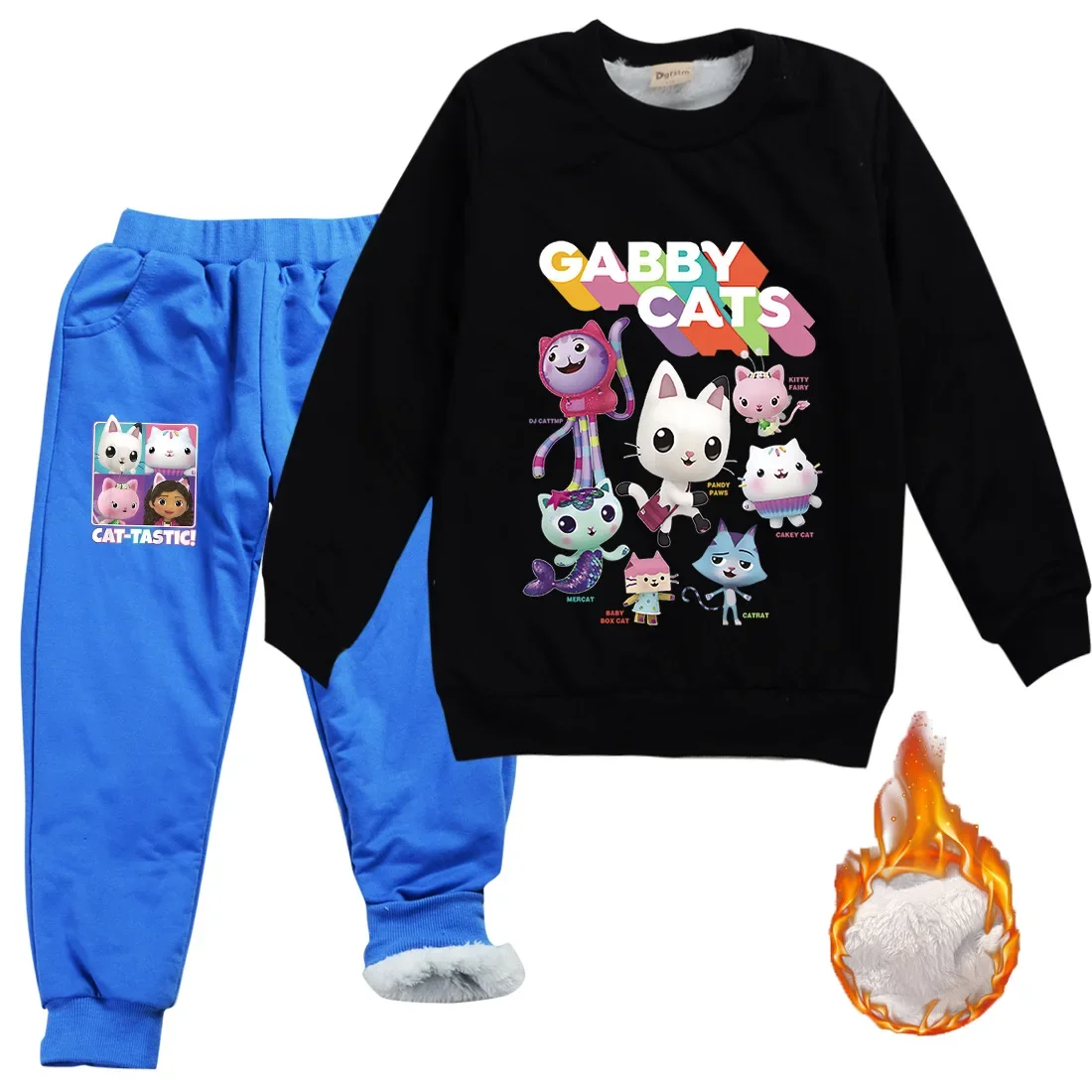 Cartoon Gabi Dolhouse Clothes Kids Gaby Chat Sweater Baby Girls Velvet Warm Sweatshirt Tops+Pants 2pcs Suit Boys Winter Clothing