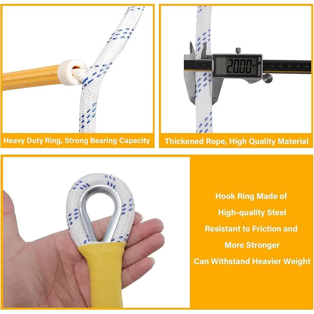 Emergency Fire Escape Ladder Flame Resistant Safety Rope 2 Hooks Compact Portable Reusable High Load Capacity Home Office School