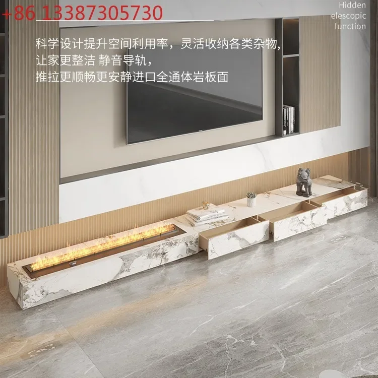 Light luxury rock slab TV cabinet modern simple living room floor small apartment simulation flame
