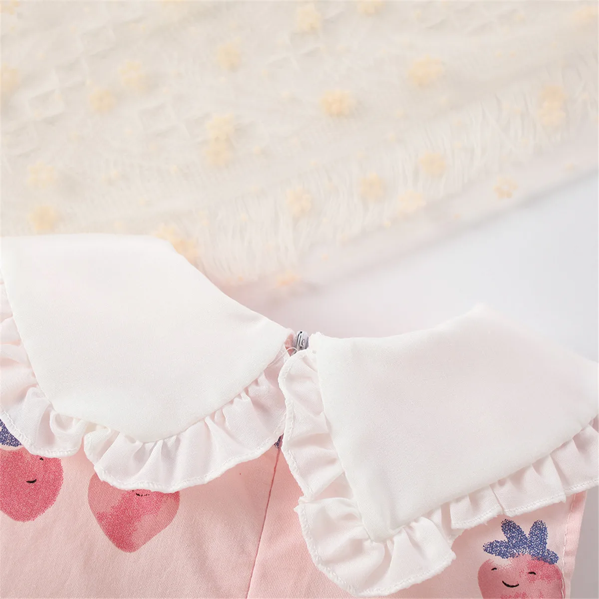 Summer New Baby Girls Dress Strawberry Print + Fox Crossbody Bag Lapel Ruffle Lace Lace Sweet Princess Dress Birthday Party Dres