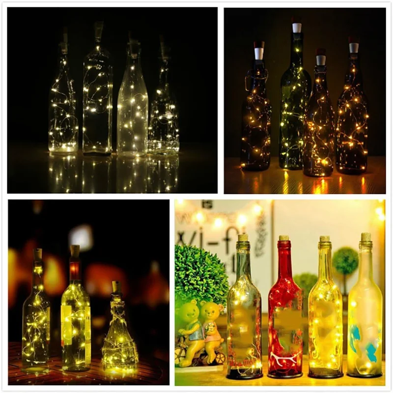 BMBY-2PCS USB Powered LED Cork Bottle Fairy Lights 2M 20 Leds Battery For Home Kitchen Party Decor