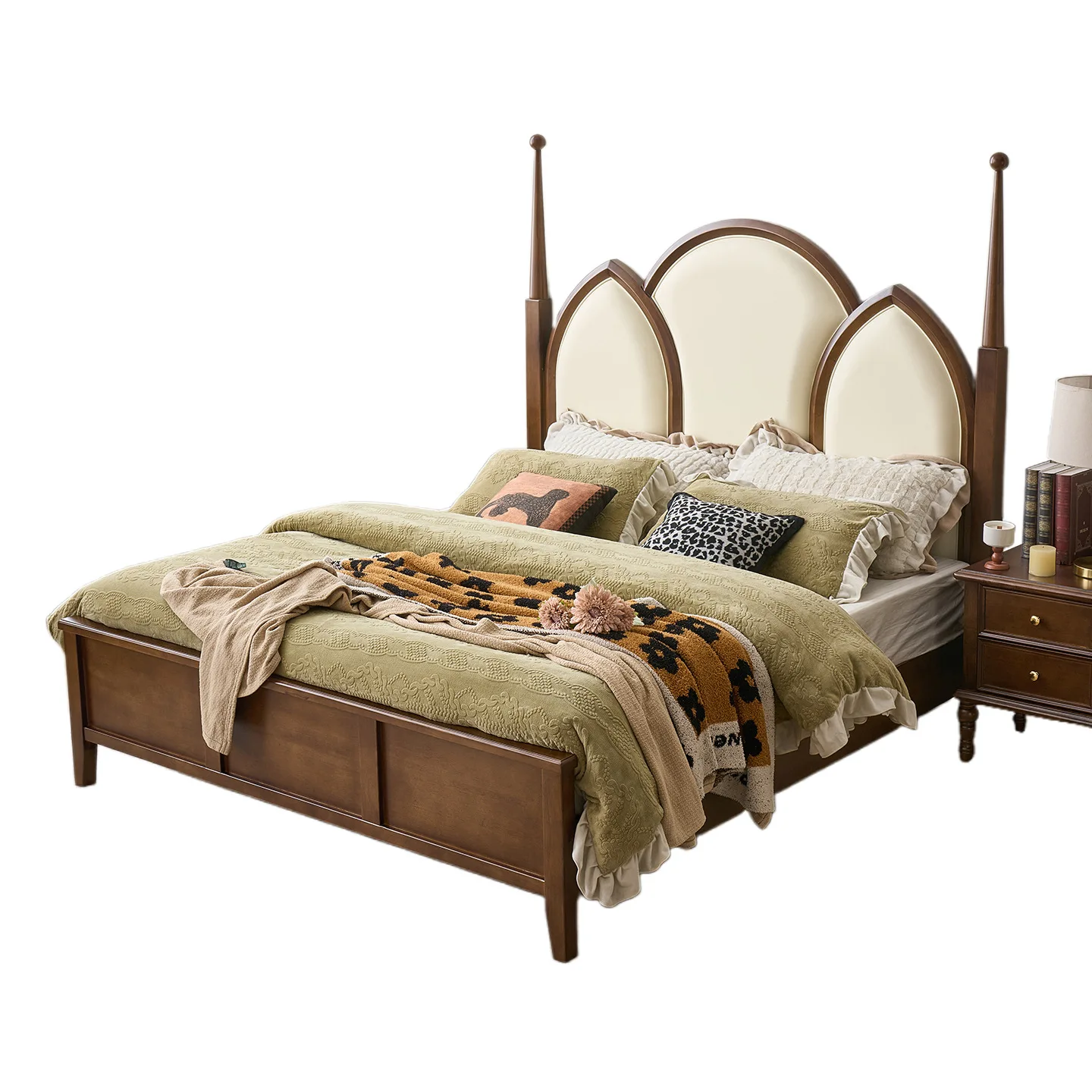 

Medieval style solid style household double bed light luxury master bedroom flannel soft bag wedding bed factory direct sales