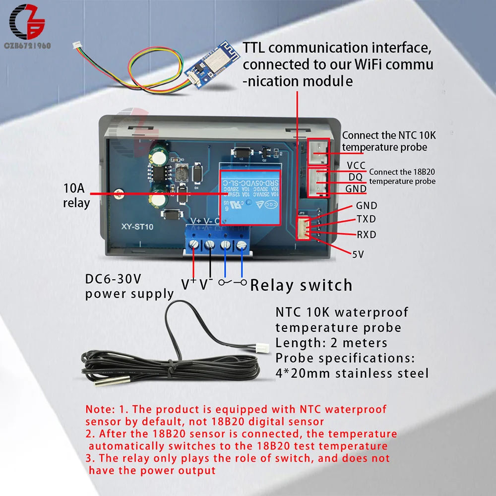 ST10 WIFI Digital Thermostat for Incubator Refrigerator Temperature Controller Thermoregulator Relay Heating Cooling DC 12V 24V