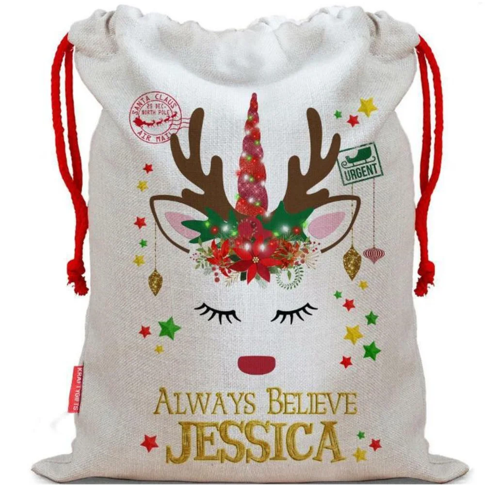 

Christmas Gift Bags Large Organic Unicorn Bag Xmas Sack Drawstring Bag With Reindeers Santa Claus Sack Bags For Kids