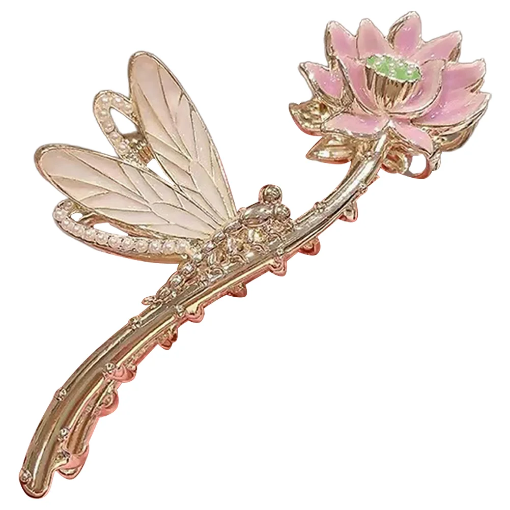 

Lotus Dragonfly Hair Clip Accessory Chinese Claw Flower Medium Costume Party Clips Alloy Metal for Thick