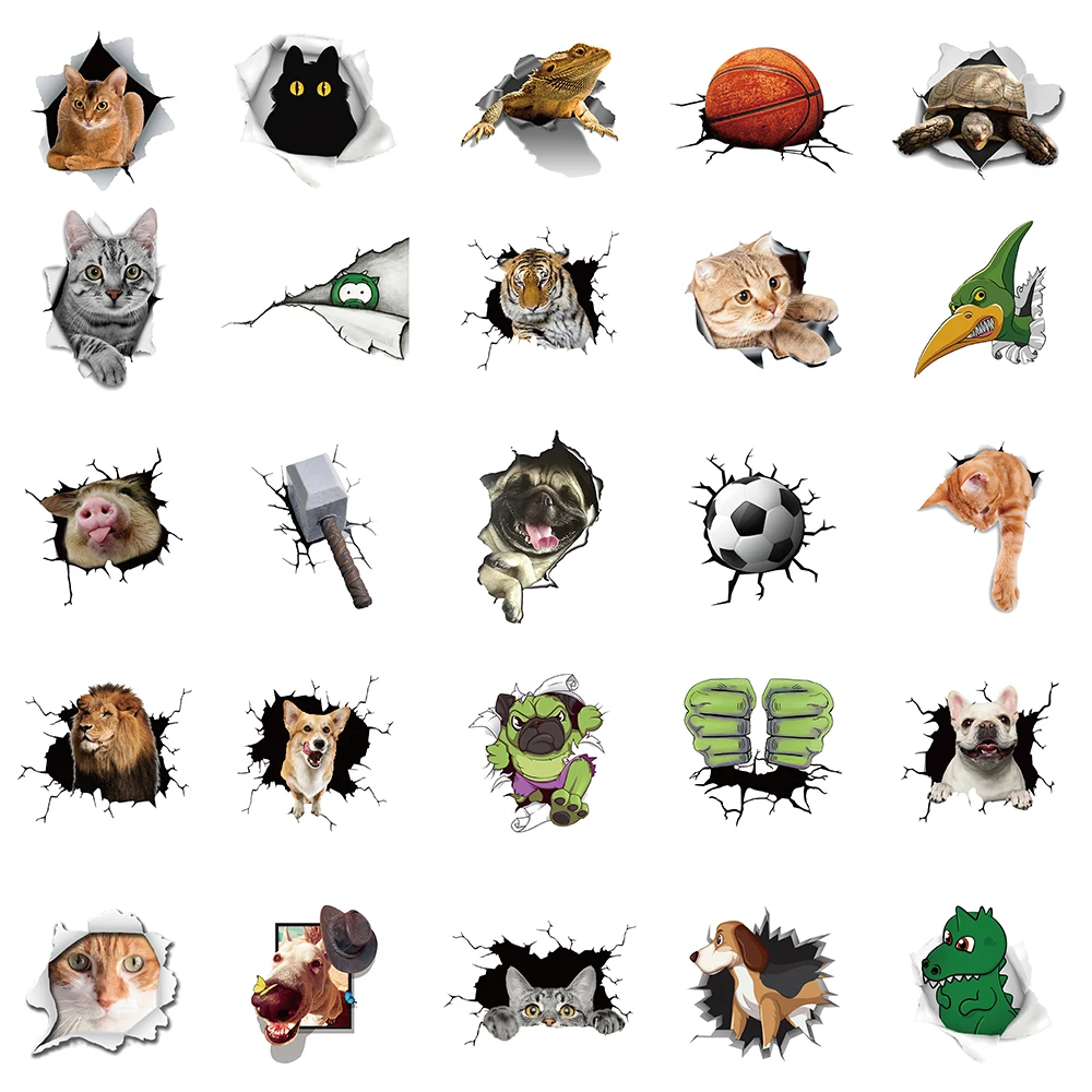 10/30/50pcs Funny 3D Animals Cute Cat Meme Stickers Decals Decoration Phone Skateboard Laptop Bike Motorcycle Wall Sticker Toys