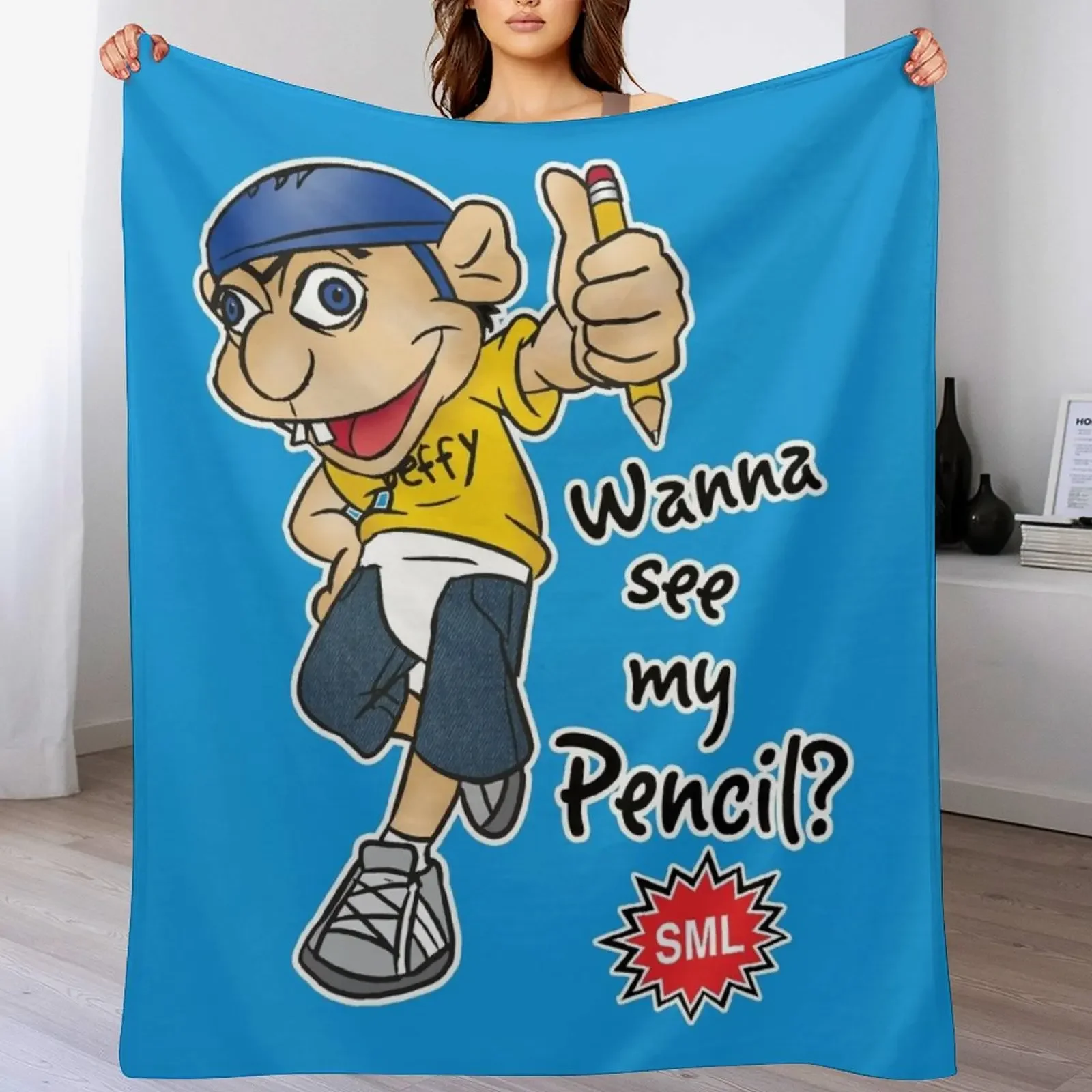 Jeffy Wanna See My Pencil? - Funny SML Character Throw Blanket Ultra Plush Cozy Blanket for Napping Sleeping