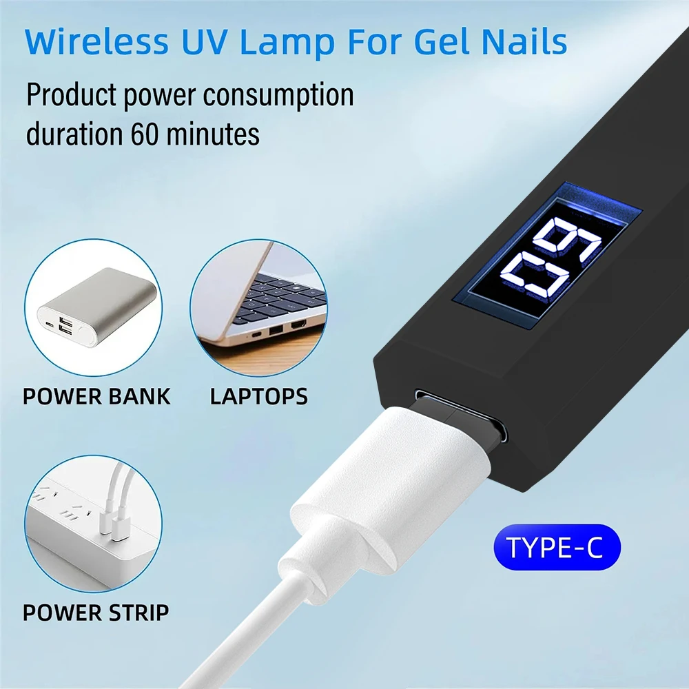 YIKOOLIN Convenient Mini Handheld UV Nail Lamp Gel Nail UV Lamp with LED Display Small Portable Light Therapy Lamp Nail