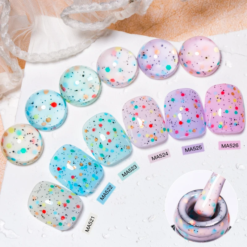 يجتمع عبر 7 مللي معكرون الزبادي هلام طلاء الأظافر بريق الترتر مستلزمات الأظافر UV/LED هلام الورنيش لربيع وصيف الأظافر تصميم #2