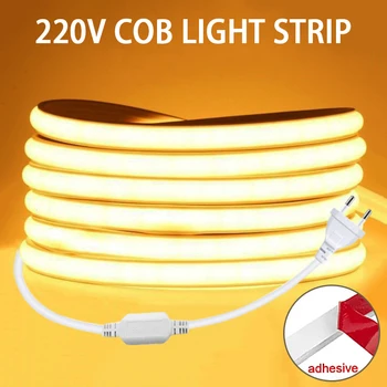 220v Led Ribbon Adhesive High Brightness COB Led Strip for Room Led Strip Flexible Ribbon for Home Kitchen Lighting
