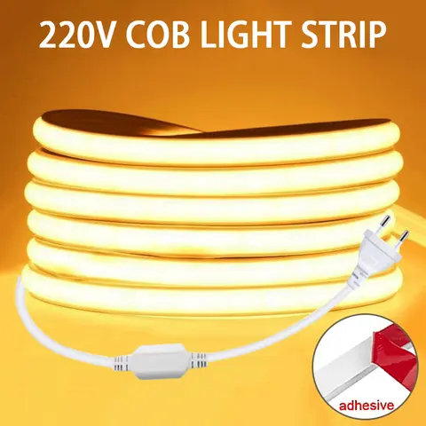 220v Led Ribbon Adhesive High Brightness COB Led Strip for Room Led Strip Flexible Ribbon for Outdoor Garden Lighting