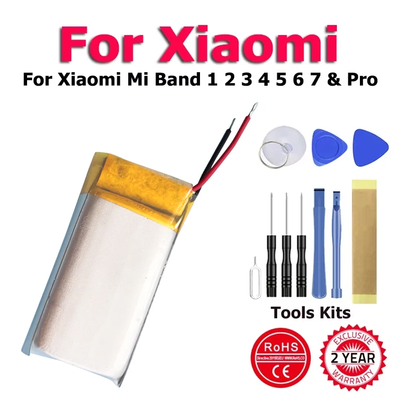 XDOU Band1 Band2 Band3 Band4 Band5 Band6 Band7 Band7Pro Battery For Xiaomi Mi Band 1 2 3 4 5 6 7 & Pro + Kit Tools