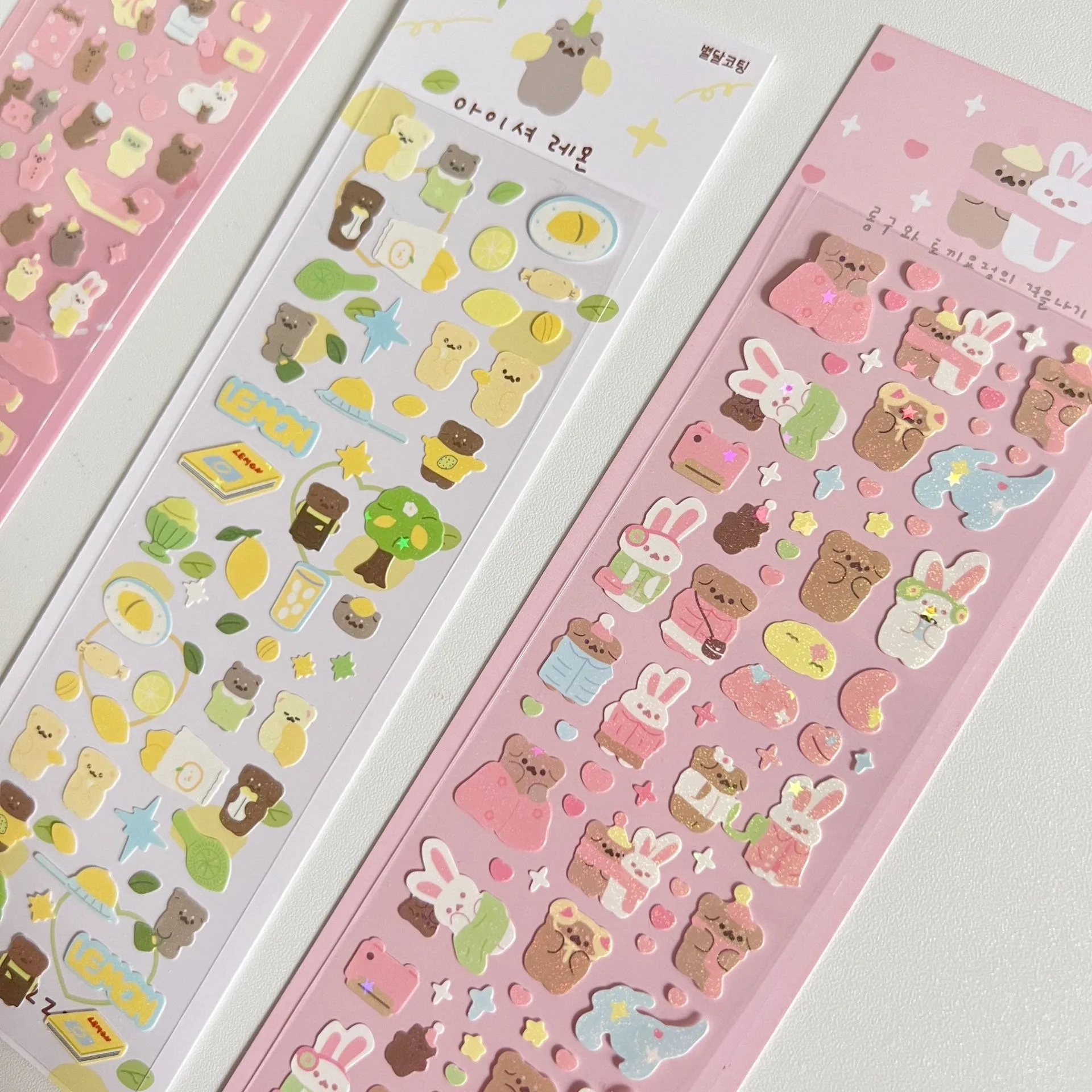 Holographic PET Sticker Pack for Journals and Fan Cards Waterproof Cute Designs Pet Rabbit Bear Kitten Cat Puppy