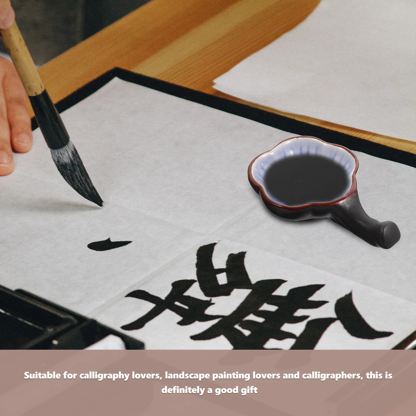 

2Pcs Ceramic Ink Dish Plate Exquisite Calligraphy Inkwell Decorative Ink-Stone for Brush Holder Water Dish Home Office Study