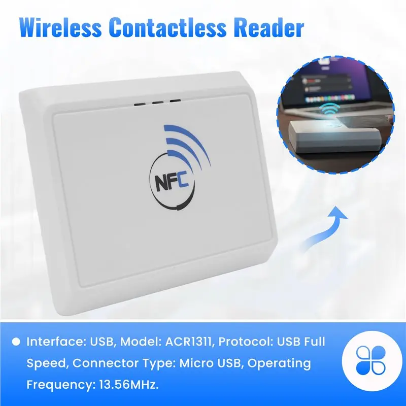 Wireless Contactless 13.56Mhz Reader Bluetooth Android RFID Mobile Card Reader Writer (ACR1311)-Y41A