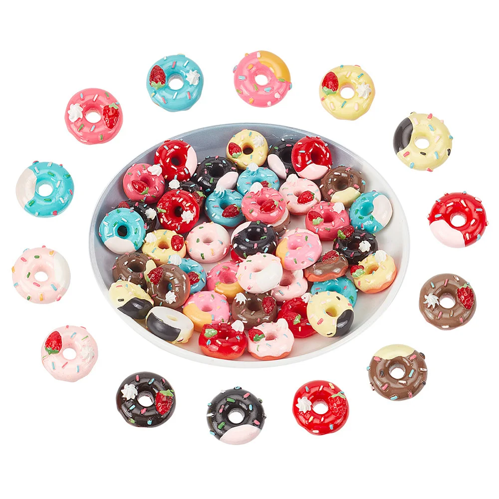 42 Pcs 14 Colors Donut Charms Donut Charms Resin Donuts Nail Dessert Charms for Jewelry Making Handicraft Scrapbooking