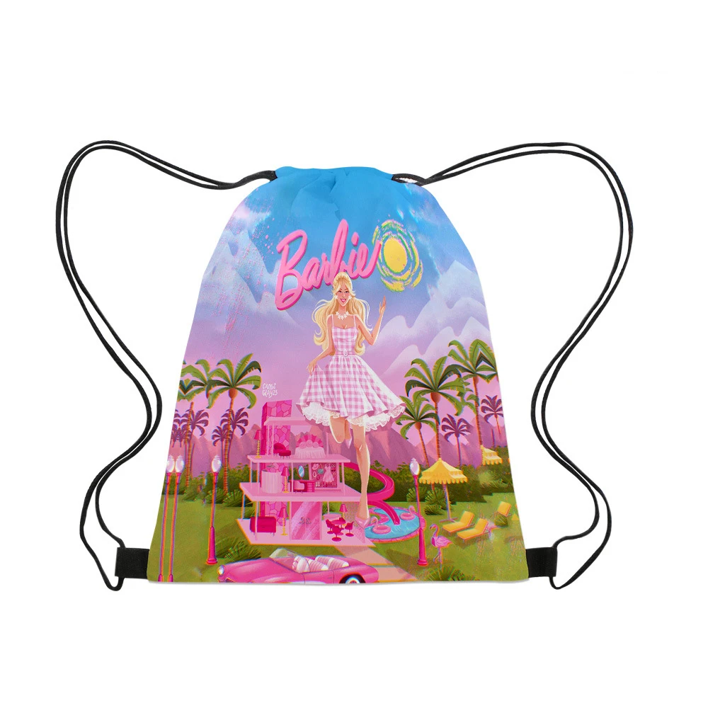 Barbie Drawstring Backpacks High-Capacity Travel Clothes Storage Bags Trendy Movie Thick Stylish Girls Kids Gift Lovely Cute