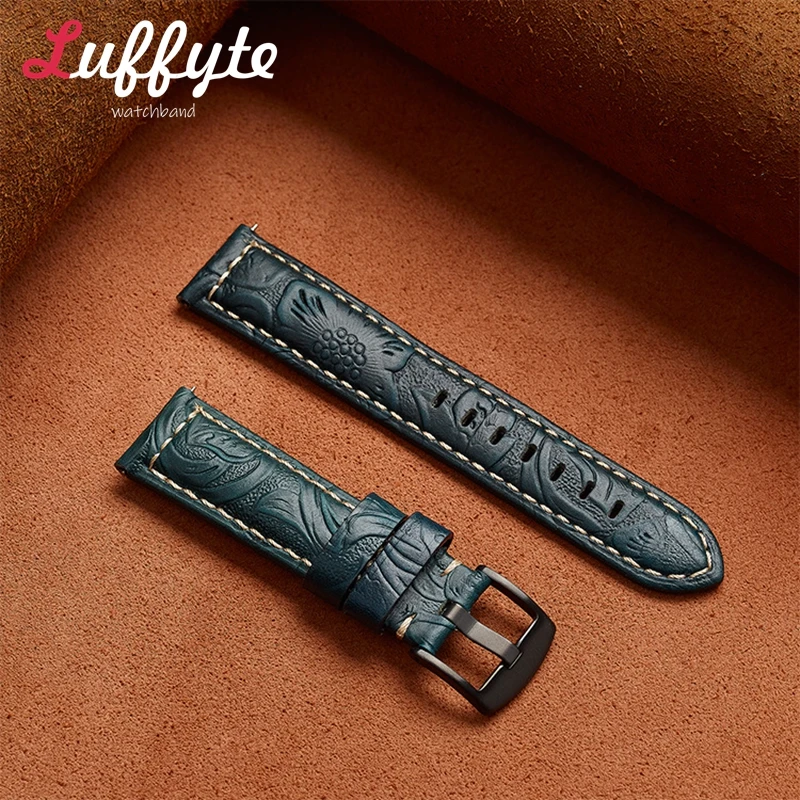 헤드 레이어 소 가죽 유니버설 스트랩 20mm 22mm 24mm 26mm 지능형 스포츠 가죽 스트랩 맞춤형 새겨진 가죽 밴드