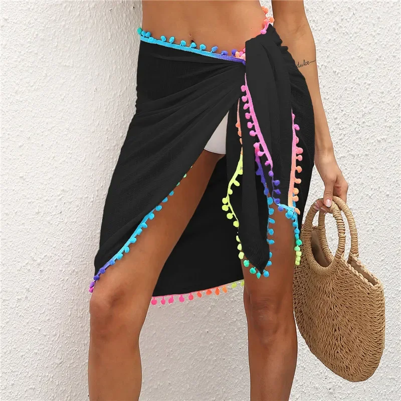 Beach Skirt Color  Tassel Patchwork Bandage Irregular Shawl One-piece  2023 New Seaside Holiday Multi-function Shawl Yellow 2