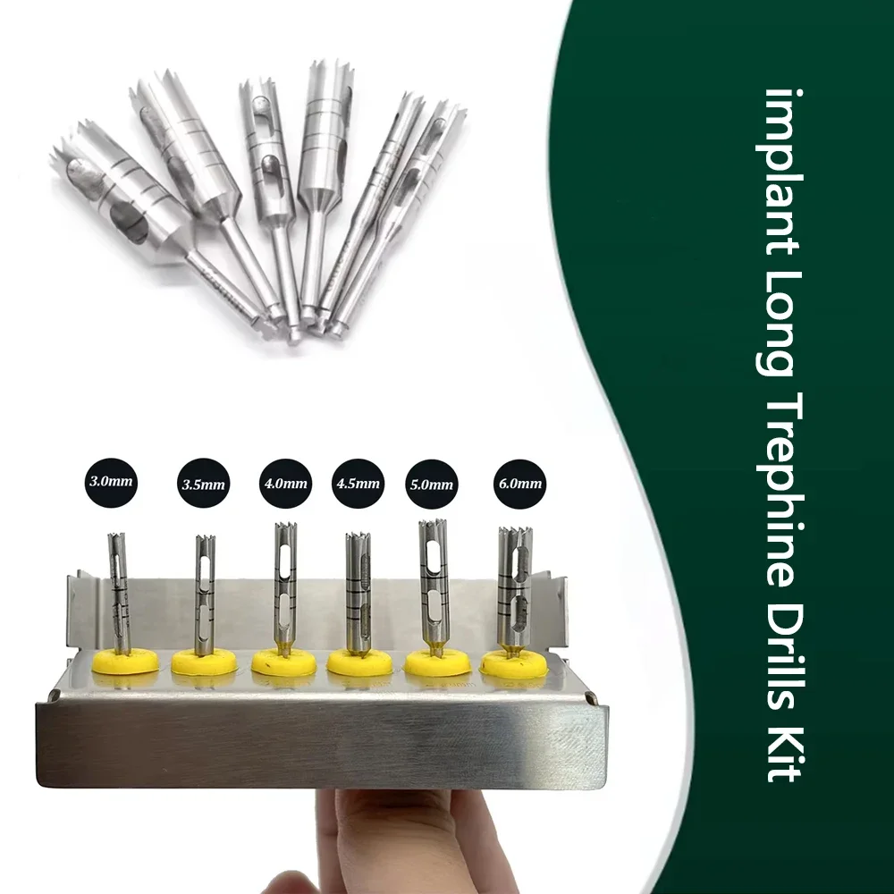 Dental Trephine Burs Set for Implant Bone Harvesting Compatible with Low Speed Handpiece Long Drill Kit