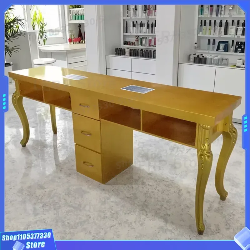 Modern Wooden Nail Table with Marble Top Compact Beauty Salon Furniture Multifunctional Drawer Design for Manicure Station