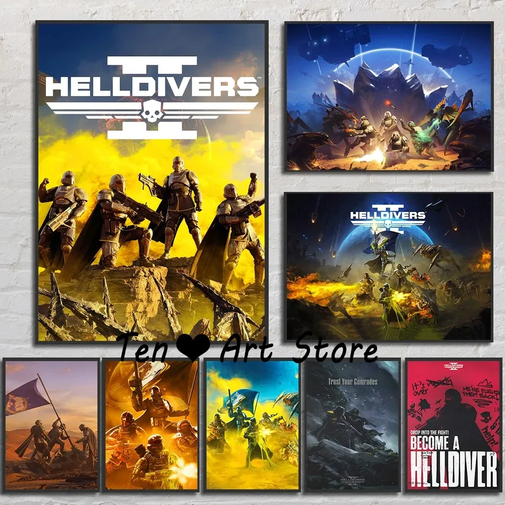 Video Game Helldivers 2 Poster Canvas Painting Helldivers 2 Gaming Wall Art Decor for Gaming Room Decor Internet Bar Decoration