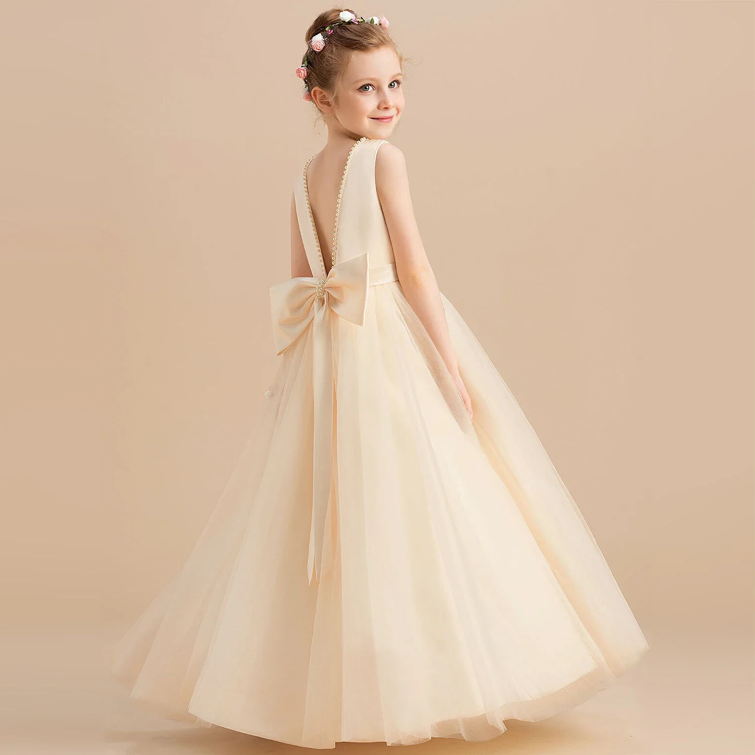 Teenage Girls Pageant Prom Long Dress for Backless Elegant Children Birthday Party Clothes Dresses for Girls Wedding Party Gown