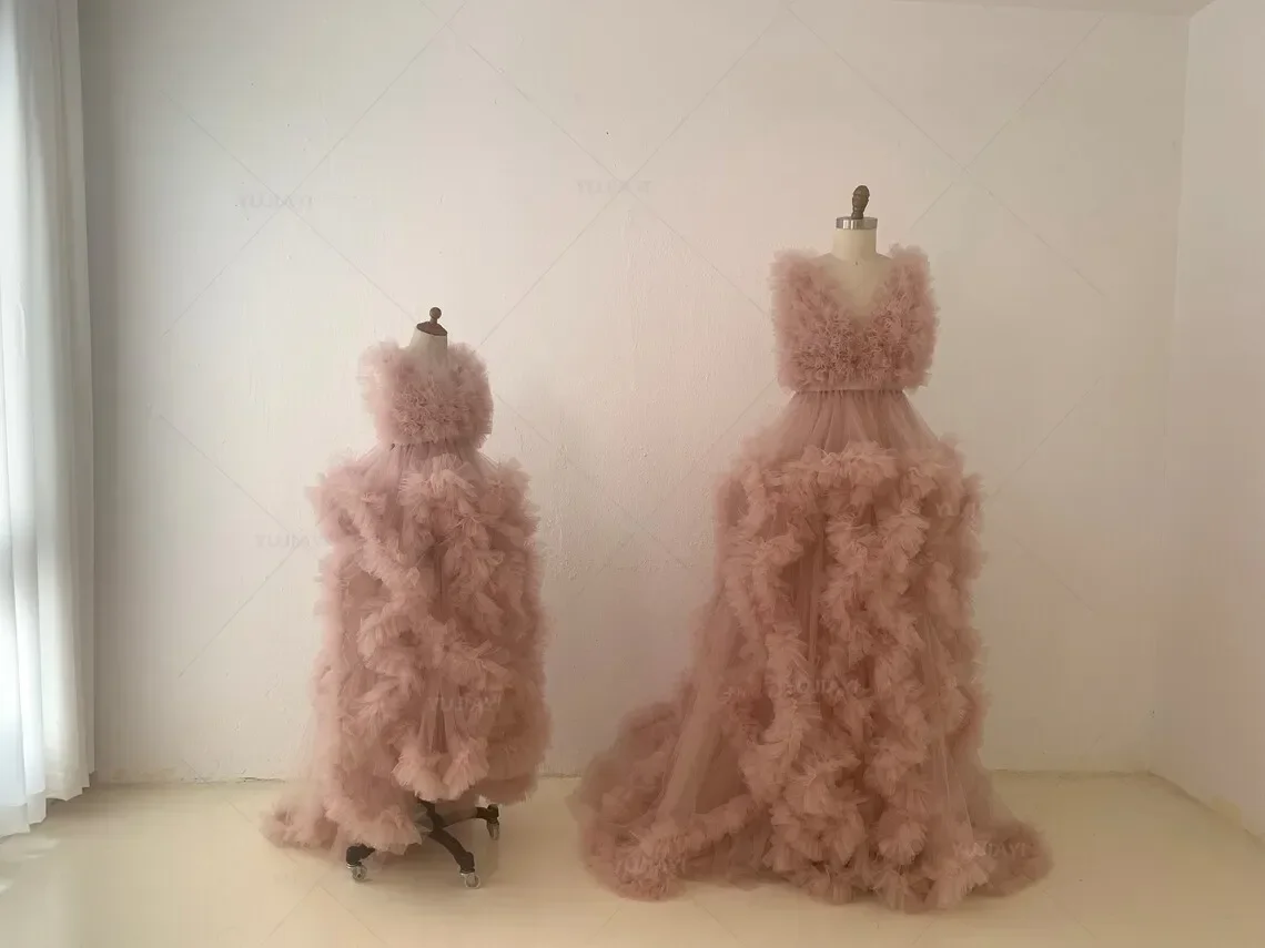 Customized Women Dressing Gown Sheer Long Tulle Robe Puffy Pregnancy Maternity Dress for Baby Shower Nightgown Bridal Sleepwear