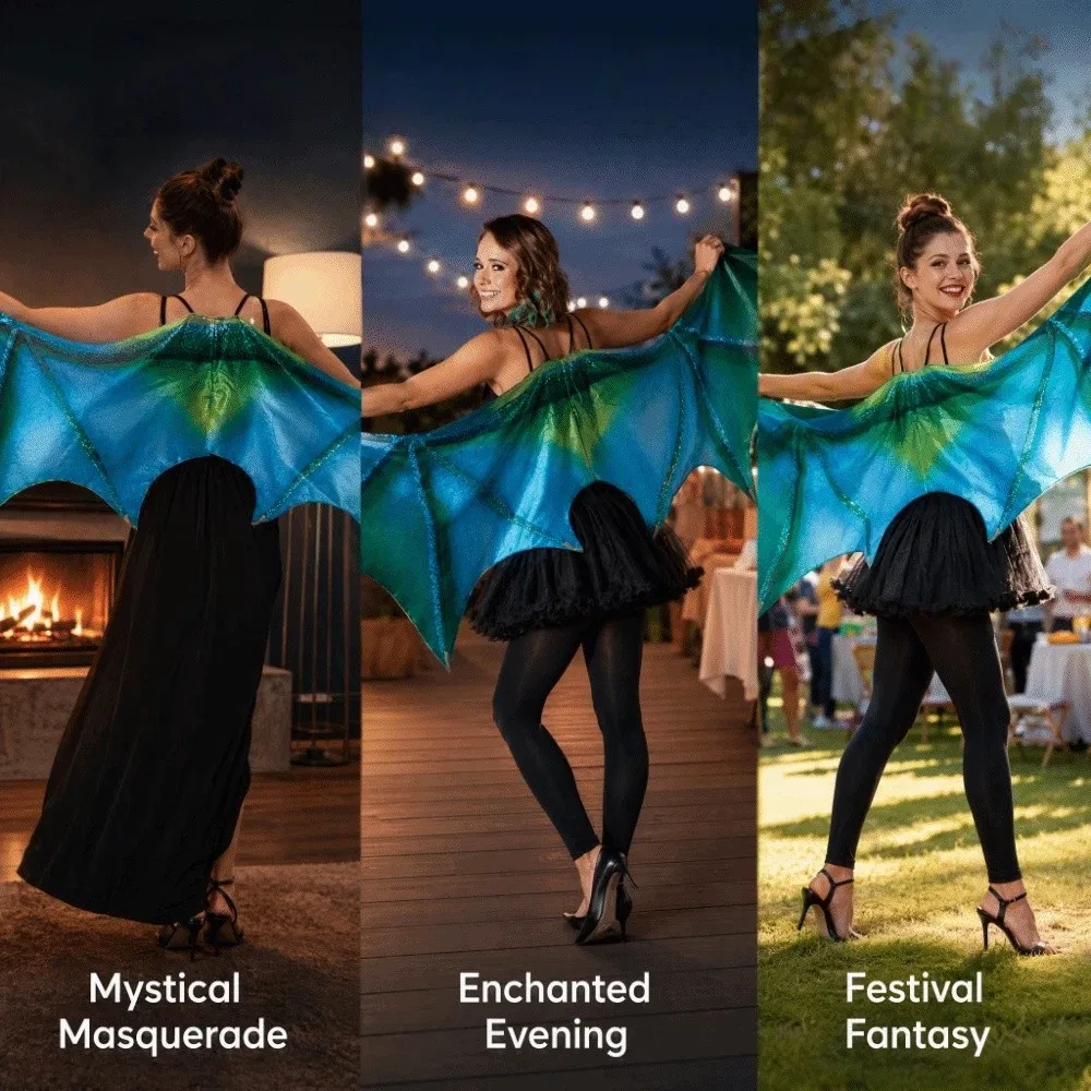 Practical Fantasty Dragon Wing Cape Elastic Band Universal Bat Wing Cloak Unisex Foldable Cosplay Wing Costume Photo