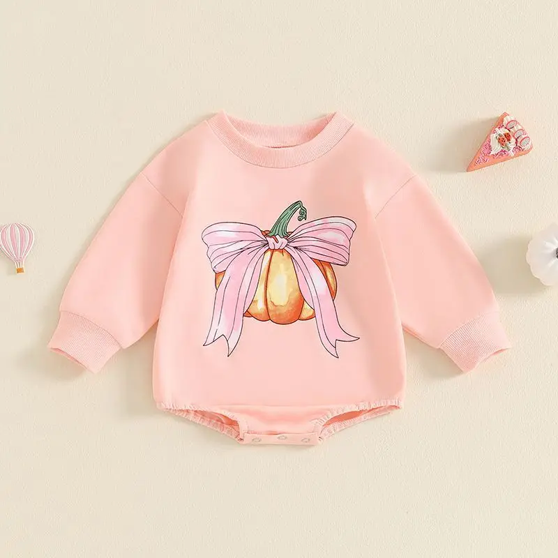 

Autumn Baby Girl Long Sleeve Printed Clothes Halloween Pumpkin Printed Newborn Romper