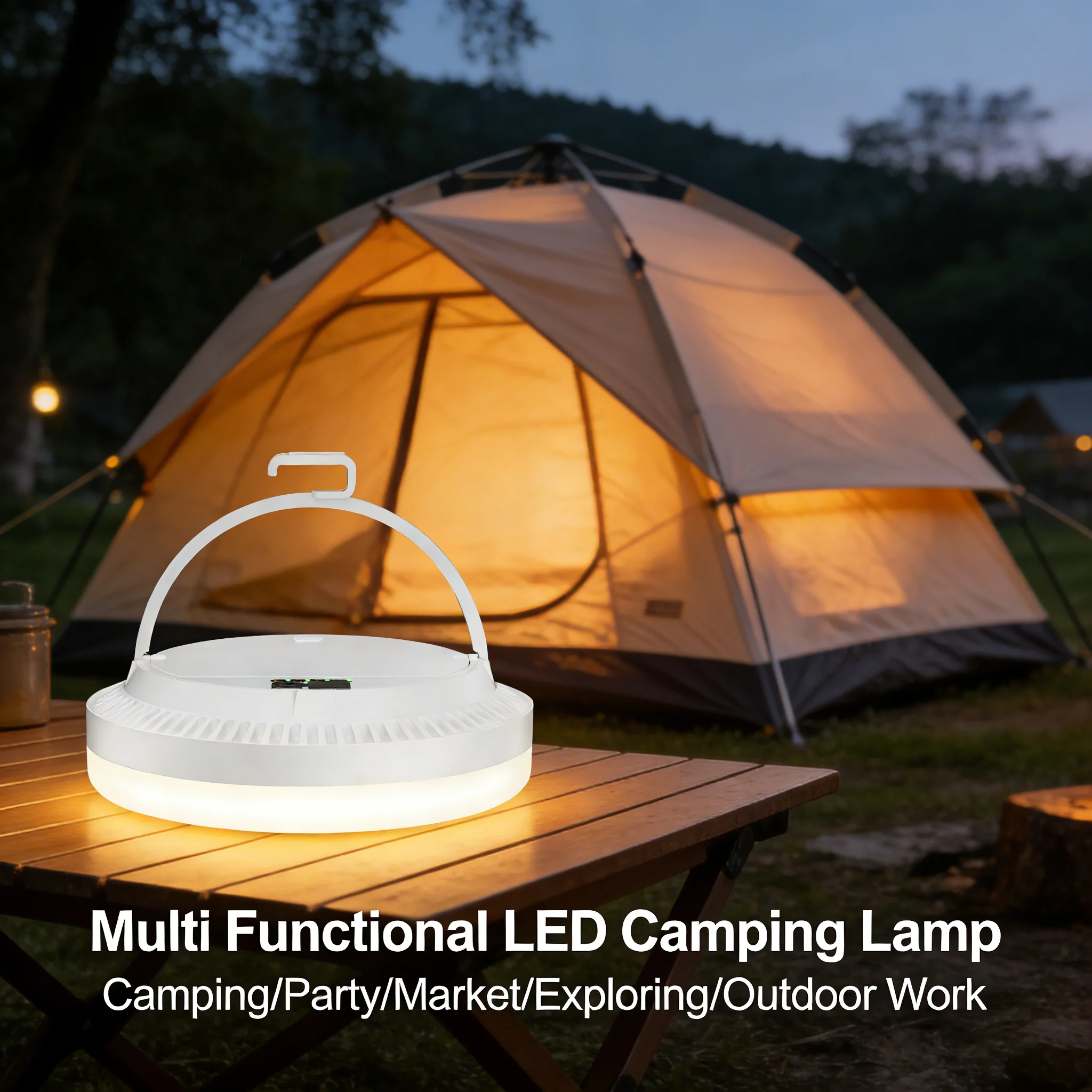 Outdoor Camping Lantern 7800 mAh Portable Fast Charging Searchlight with 2 Modes Dimmable Hanging Tent Lamp