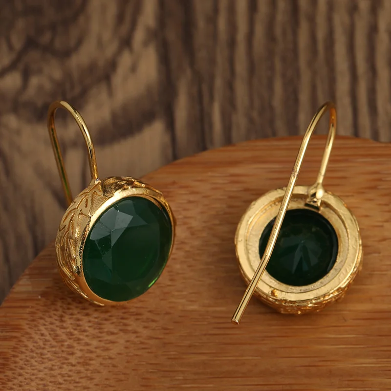 Trendy Gold Color Green Stone Unique Earrings Gifts for Women Women\'s Everyday Simple Framed Stone Drop Earrings