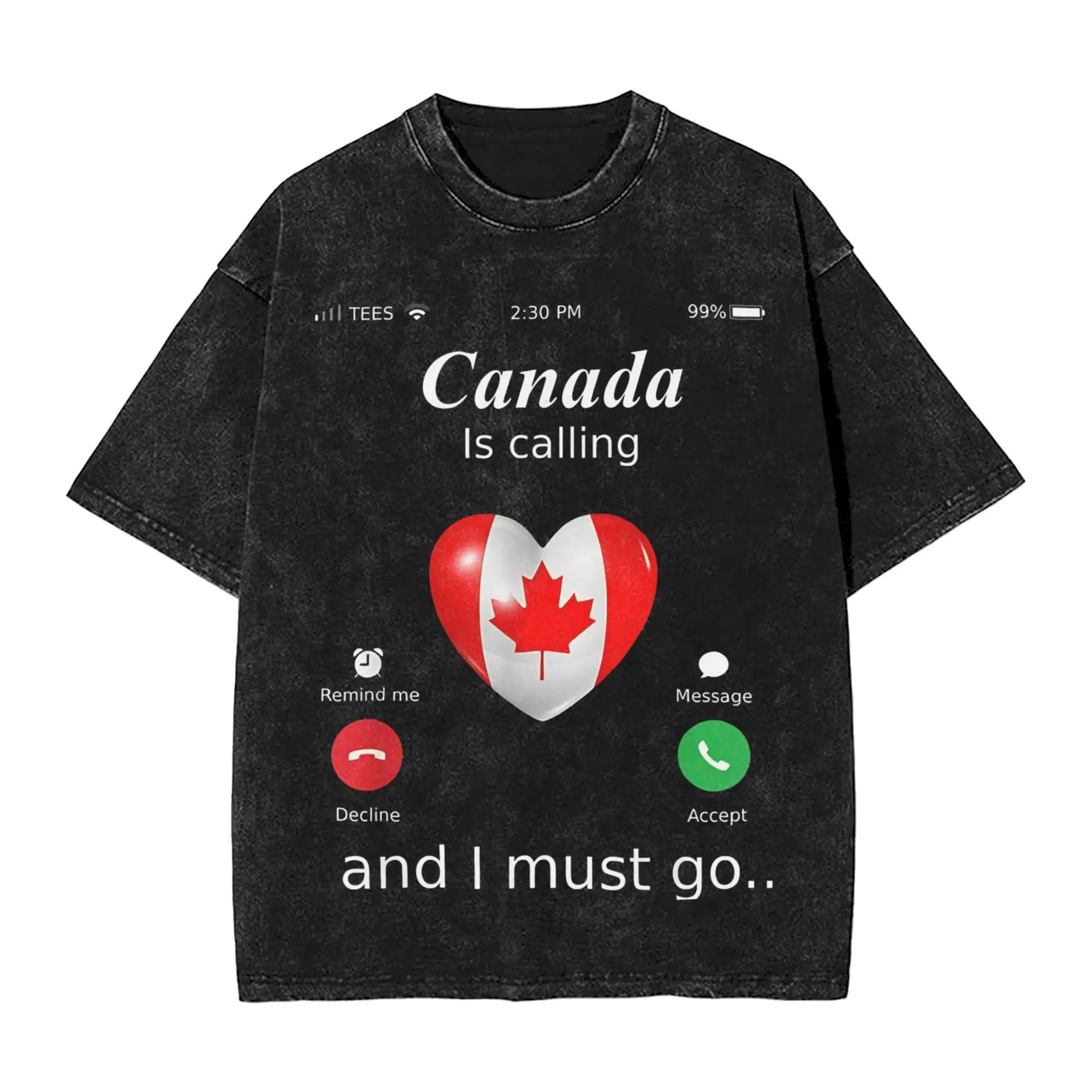 Funny Canada Is Calling and I Must Go Flag  Washed T Shirt Streetwear Hip Hop Cool T-Shirts  Tees Men Women Short Sleeve