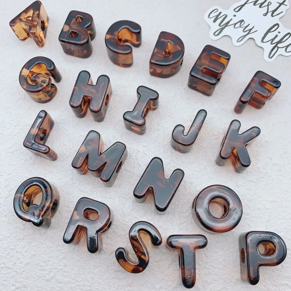 26PCS Marble Texture Acrylic Letter Beads Colored Large Hole DIY Craft Beads Loose Bead Transparent Name Bracelet Beads Necklace