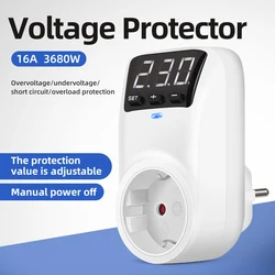 New Adjustable Voltage Protector Socket AC 230V 16A Automatic Power Surge Protector EU Plug Socket Under Overvoltage Protection