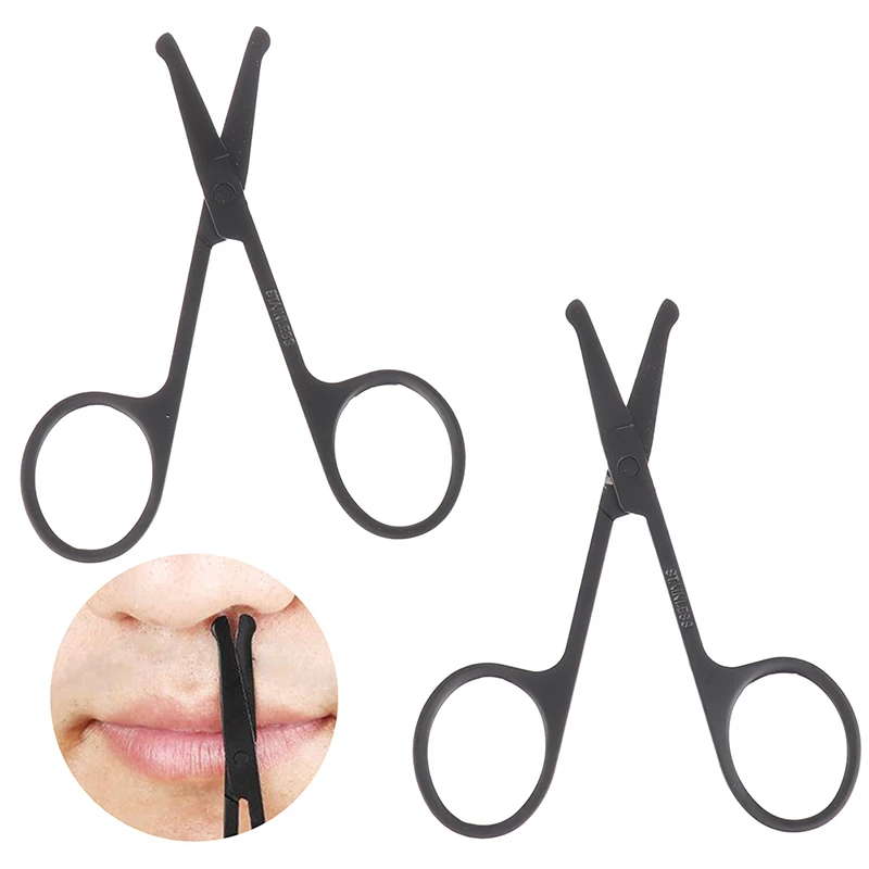 handy1PC Nose Hair Scissor Stainless Steel Eyebrow Nose Hair Cut Facial Makeup Stainless steel black nose hair clipper Toolgoods