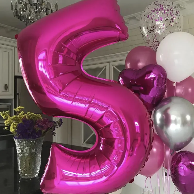 2Pcs Pink Rose Number Balloons Mylar Foil Large Number 10 11 16 30 40 50 60 Helium Balloon Birthday Party Decoration Girls Gift