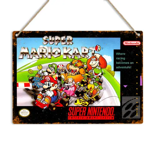 SUPER KART NES Metal Wall Sign Vintage Retro Gaming Arcade 8bit Man Cave