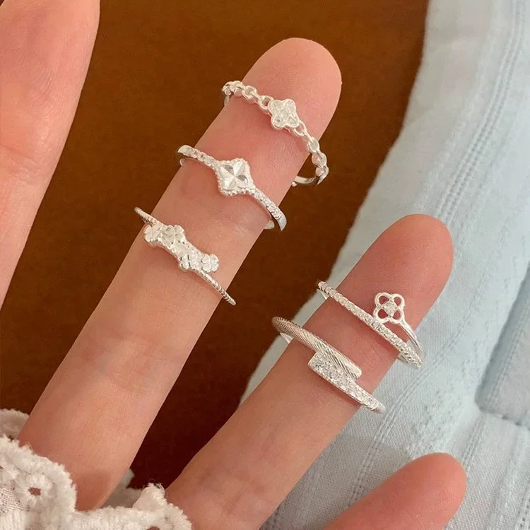 925 Sterling Silver Rings For Women Vintage Handmade Adjustable Small CZ Ring Fashion Band Female Bijoux Gift