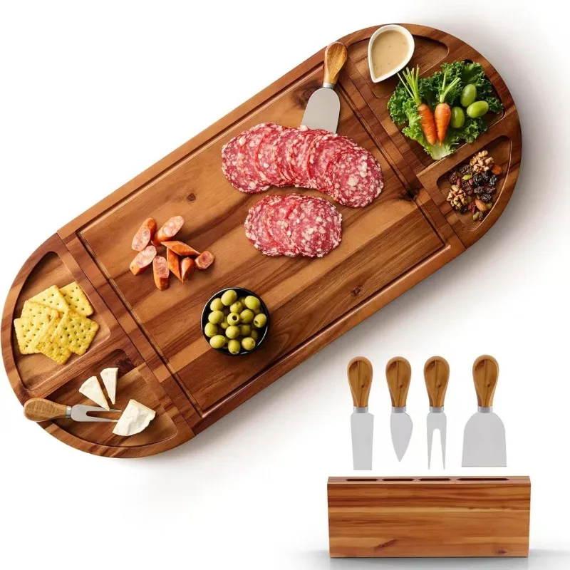 for Acacia Wood Magnetic Tray Household Fruit Deli Tray Grid Dim Sum Snack  Splicing Steak Tray
