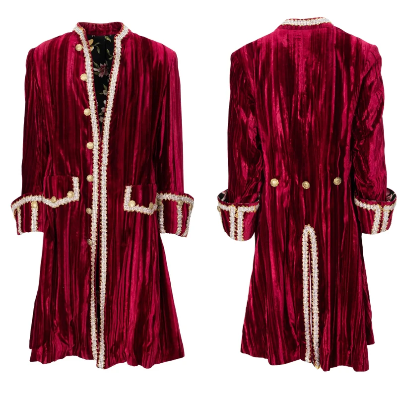 

Custom Made 18th Century Rococo French Velvet Coat With Floral Lining Historical Vintage British Gentlemen Tunic Jacket