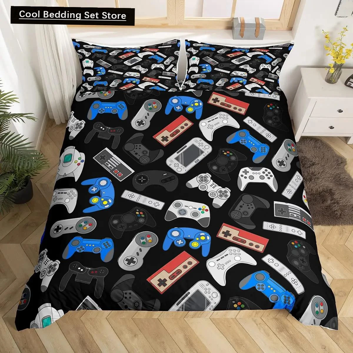 

Teen Gamepad Duvet Cover Modern Gamer Comforter Cover Queen Video Game Bedding Set Player Gaming Joystick Polyester Quilt Cover