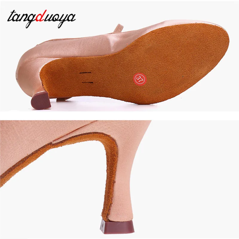 Zapatos de baile modernos para mujer, calzado de fondo suave, estándar nacional, para citas, Tango, baile latino de seda, tacones de 5,5/7,5 cm