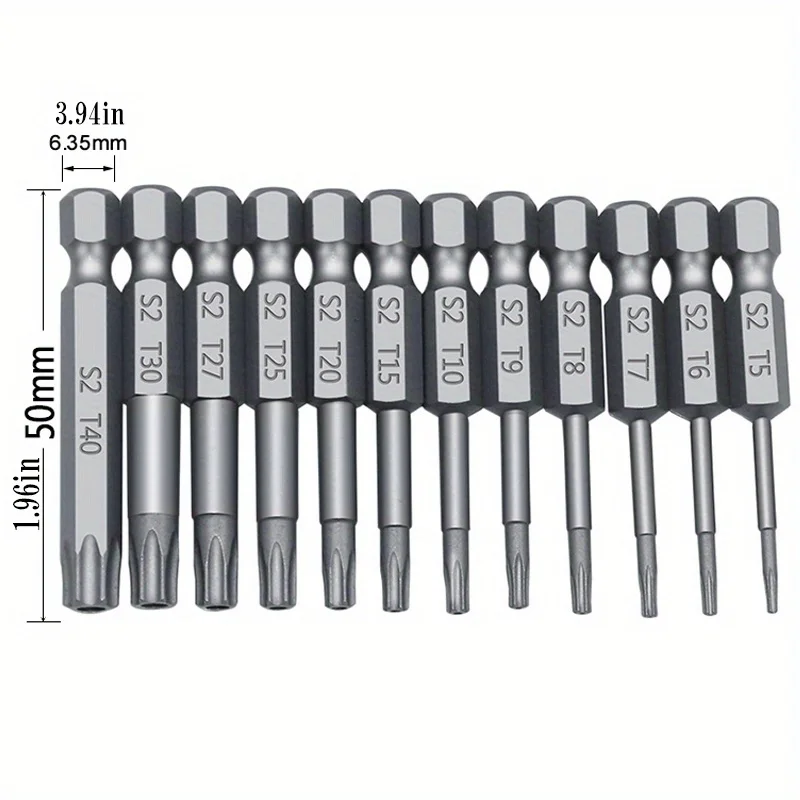 12pc Hollow Plum Blossom Screwdriver Head 50mm Long S2 Hexagonal Handle Screwdriver Screwdriver Bit Electric Tool Drill Set
