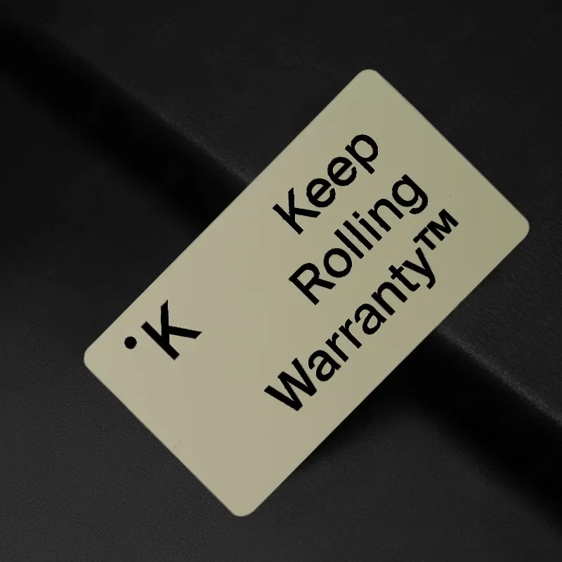 

Custom Beige Metal Card with Keep Rolling Warranty Text Design Metal Card